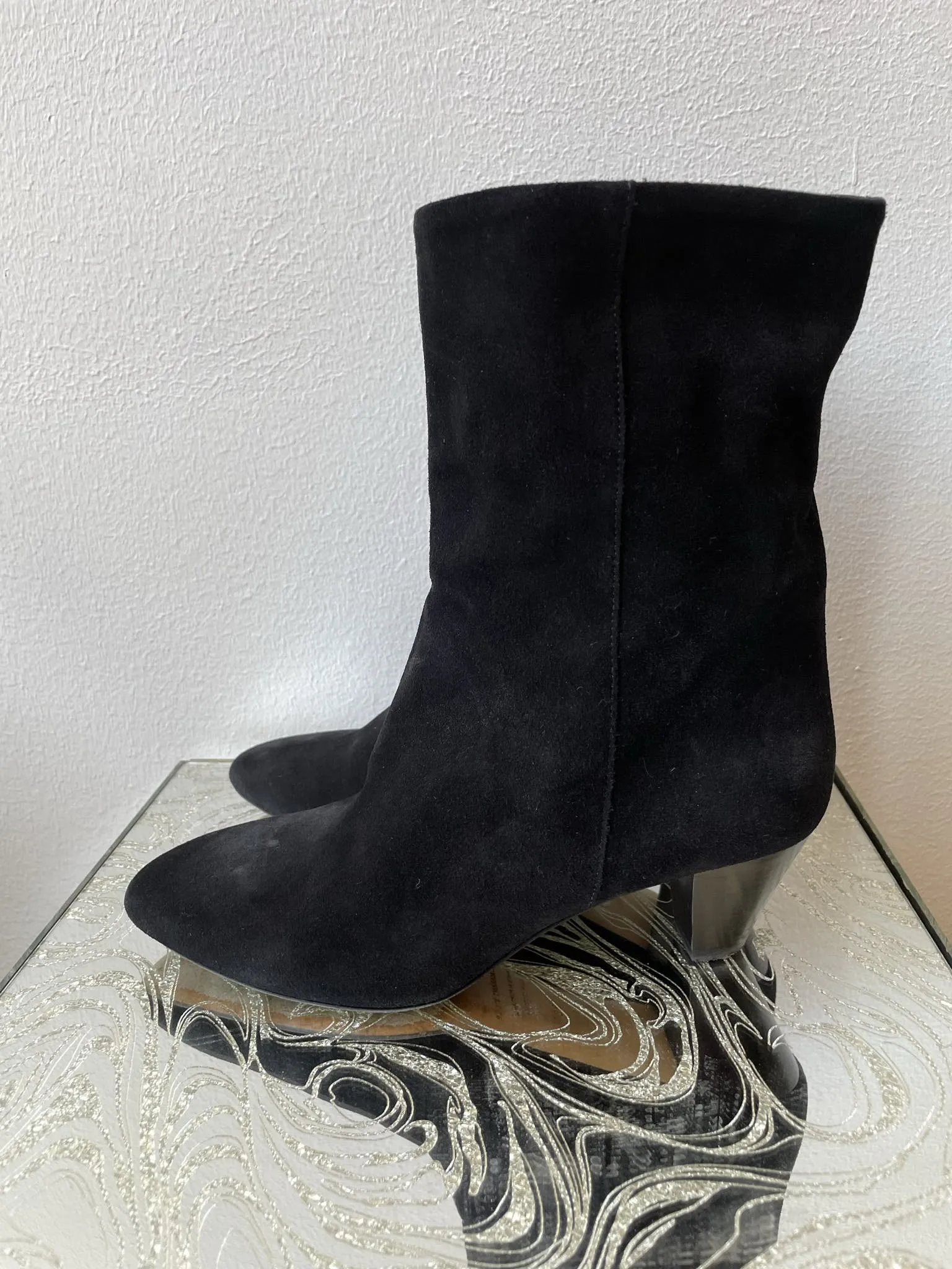 00's Black Suede Mid Calf Boots by Isabel Marant