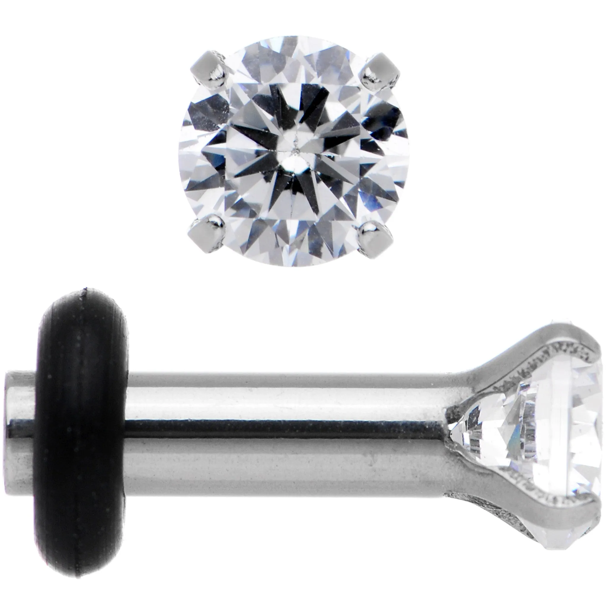 10 Gauge Clear CZ Gem Stainless Steel Single Flare Plug Set