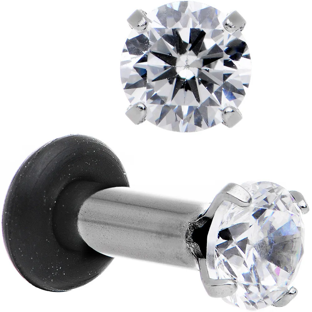 10 Gauge Clear CZ Gem Stainless Steel Single Flare Plug Set