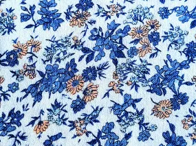 1960s 1970s Retro Fabric - Wool Challis - Floral Blue Yellow  - 6WLCH5