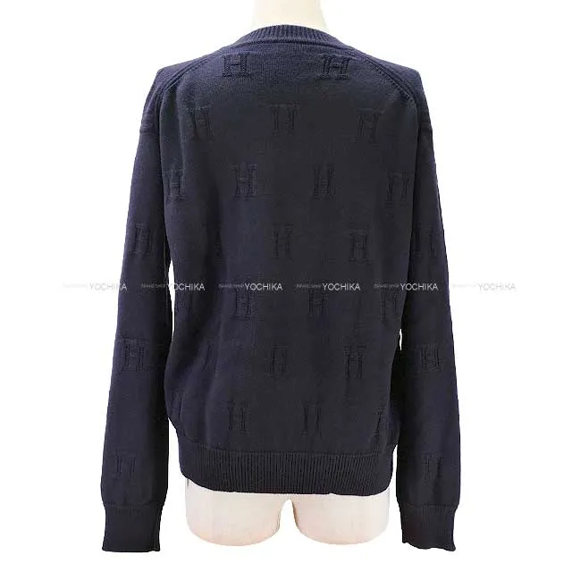 2019AW HERMES Knit Ladies With Voyage H pattern knit H logo with porch Navy Wool 36[EXCELLENT][Authentic]