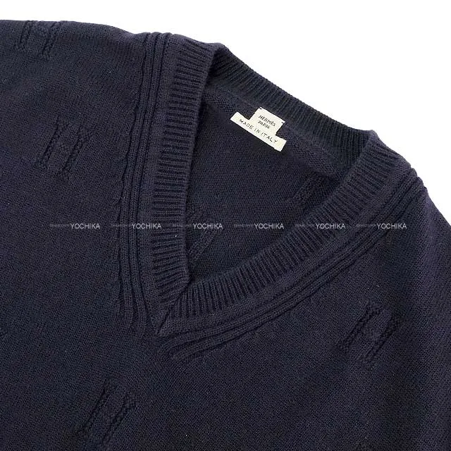 2019AW HERMES Knit Ladies With Voyage H pattern knit H logo with porch Navy Wool 36[EXCELLENT][Authentic]