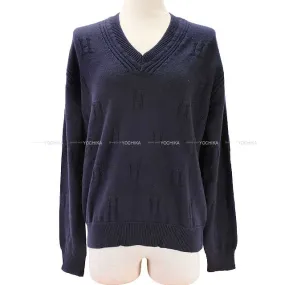 2019AW HERMES Knit Ladies With Voyage H pattern knit H logo with porch Navy Wool 36[EXCELLENT][Authentic]