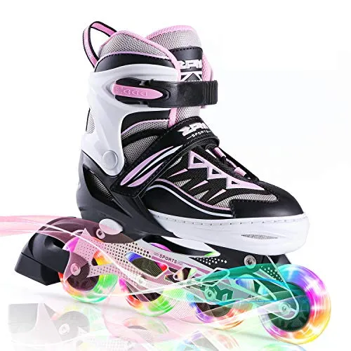 2PM SPORTS Cytia Pink Girls Adjustable Illuminating Inline Skates with Light up Wheels, Fun Flashing Beginner Roller Skates for Kids