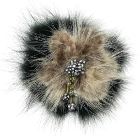 #883p Camel & Black Fur With Rhinestone Corsage Pin