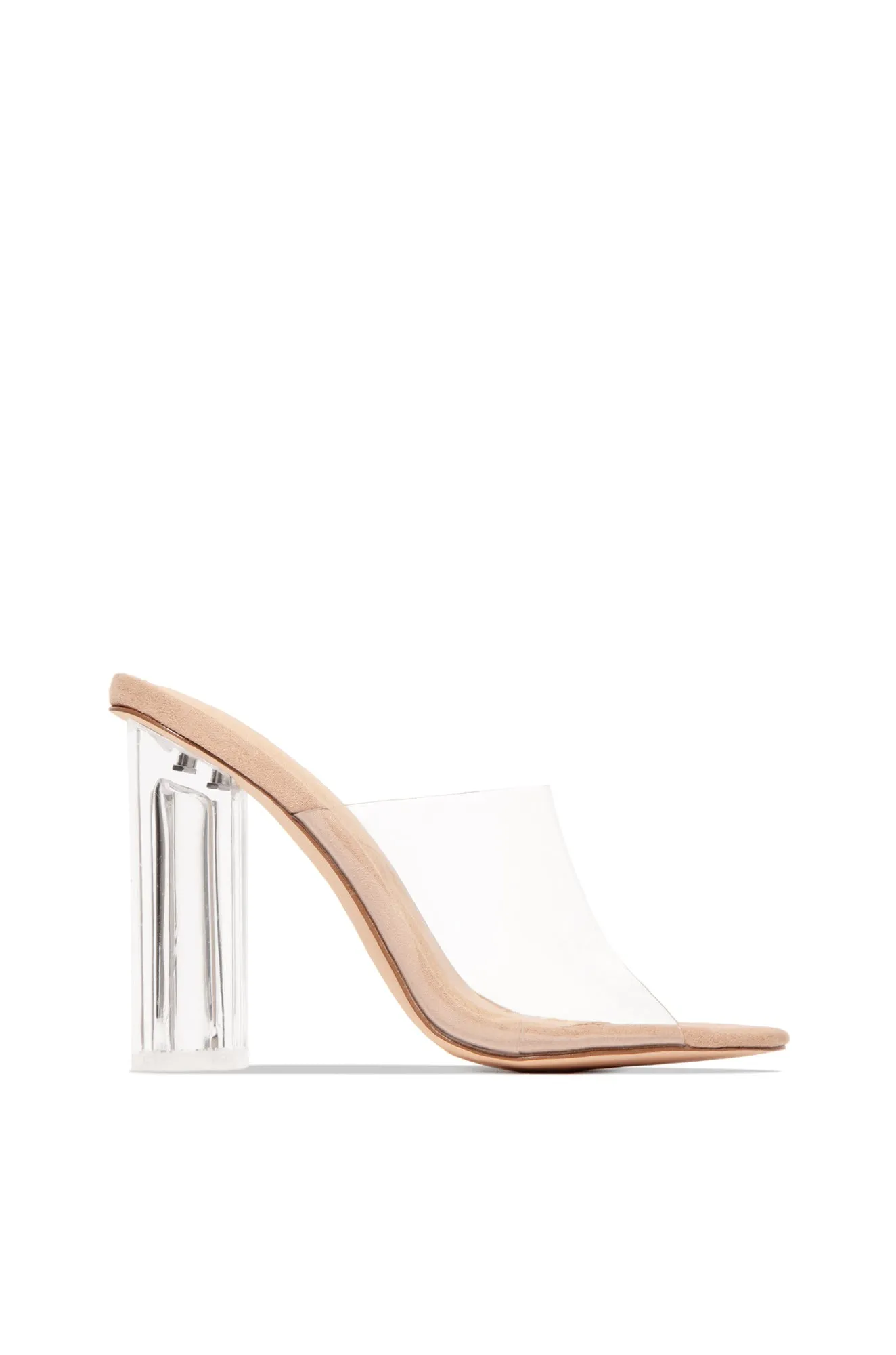 Above Status Clear Strap Block High Heel Mules - Nude