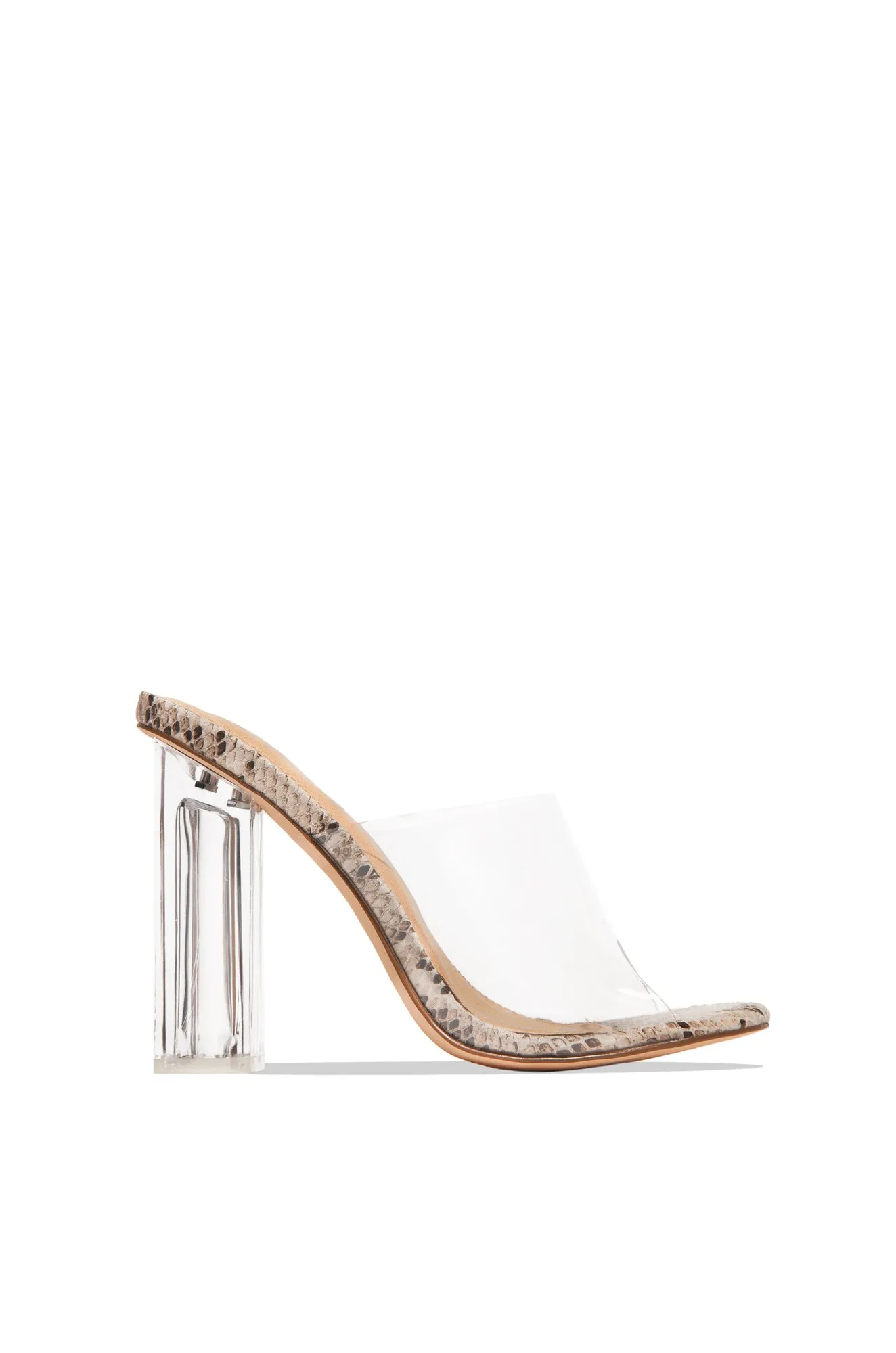 Above Status Clear Strap Block High Heel Mules - Nude