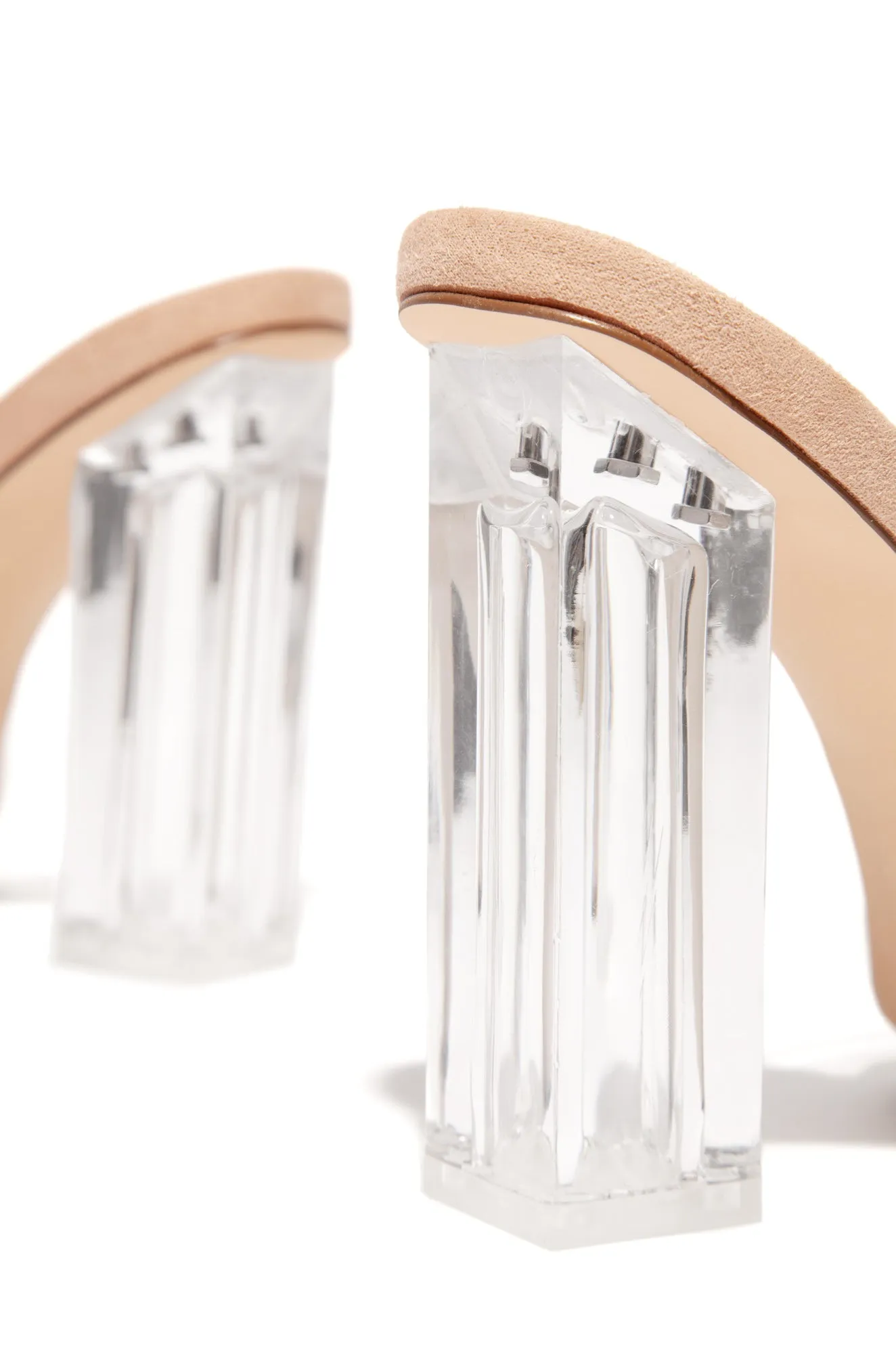 Above Status Clear Strap Block High Heel Mules - Nude