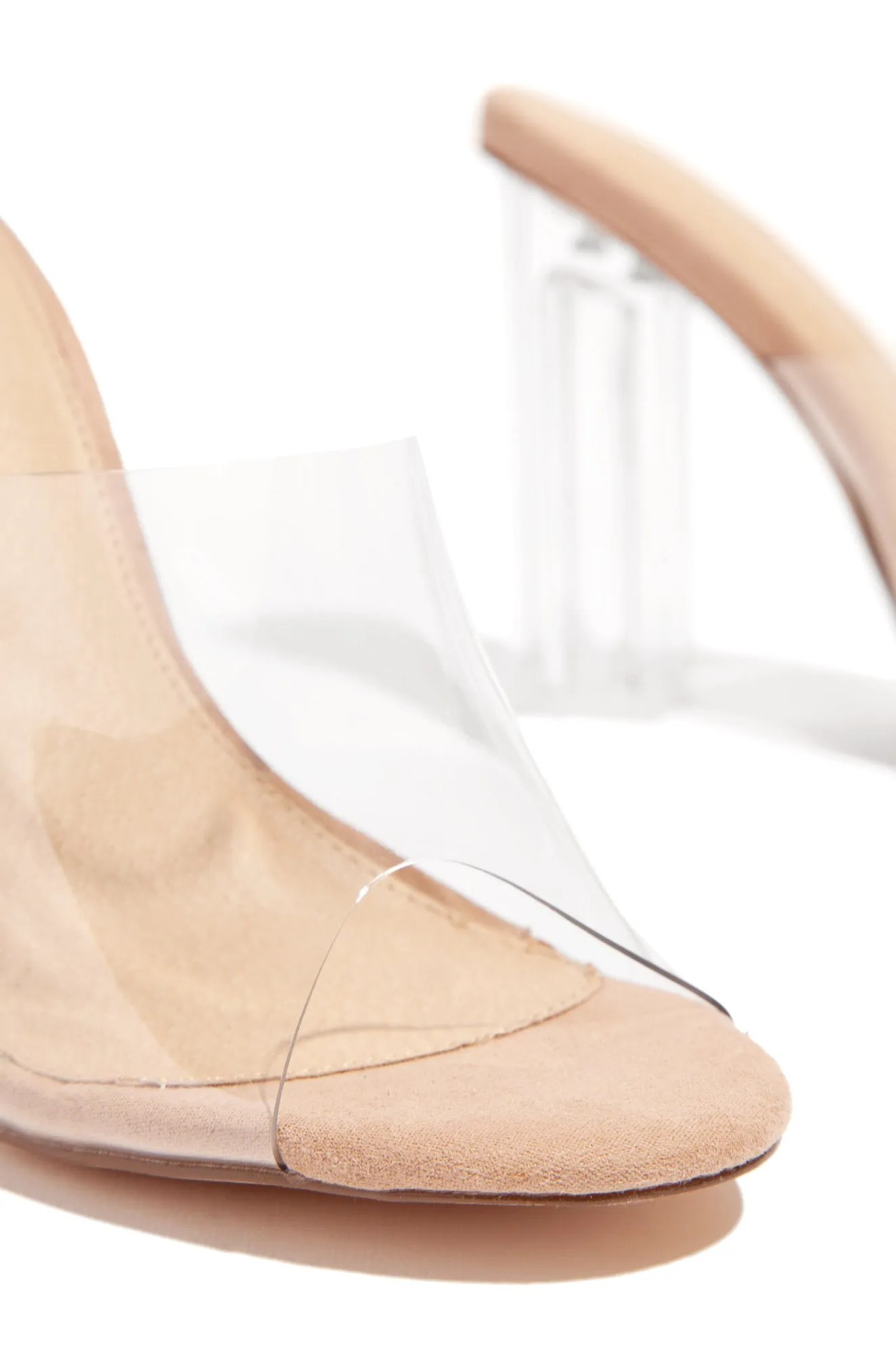 Above Status Clear Strap Block High Heel Mules - Nude