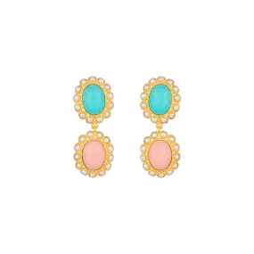 Ada Earrings Pink Coral, Turquoise & Pearls