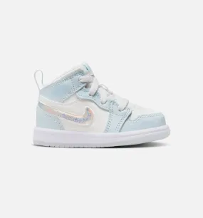 Air Jordan 1 Mid SE Glitter Swoosh Infant Toddler Lifestyle Shoe - Blue Tint/Summit White/White/Ice Blue