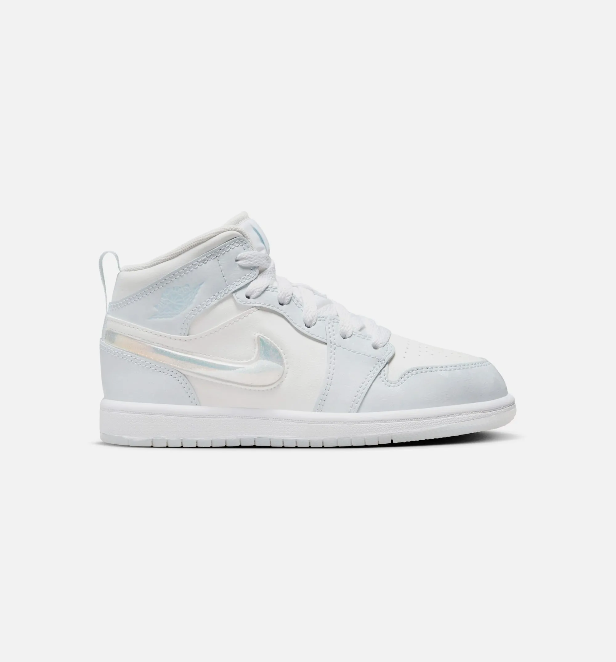 Air Jordan 1 Mid SE Glitter Swoosh Preschool Lifestyle Shoe - Blue Tint/Summit White/White/Ice Blue