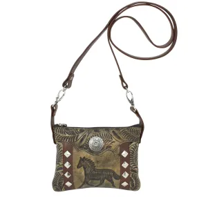 American West Hitchin Post Distressed Charcoal Brown Leather Crossbody Bag