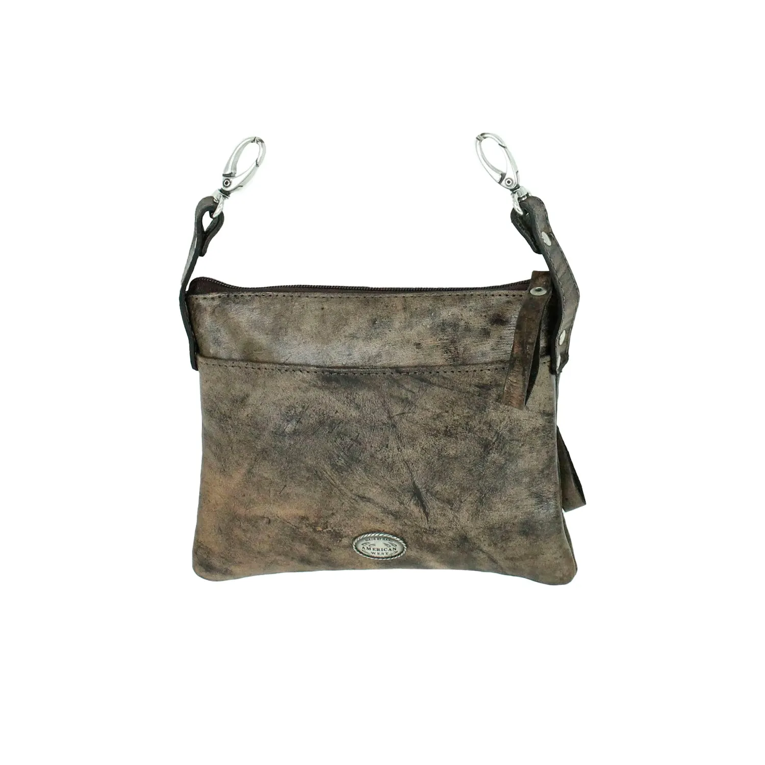 American West Hitchin Post Distressed Charcoal Brown Leather Crossbody Bag