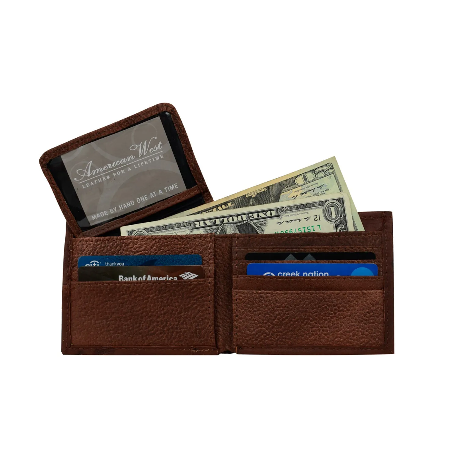 American West Mens Waxed Dark Brown Leather Bifold Wallet