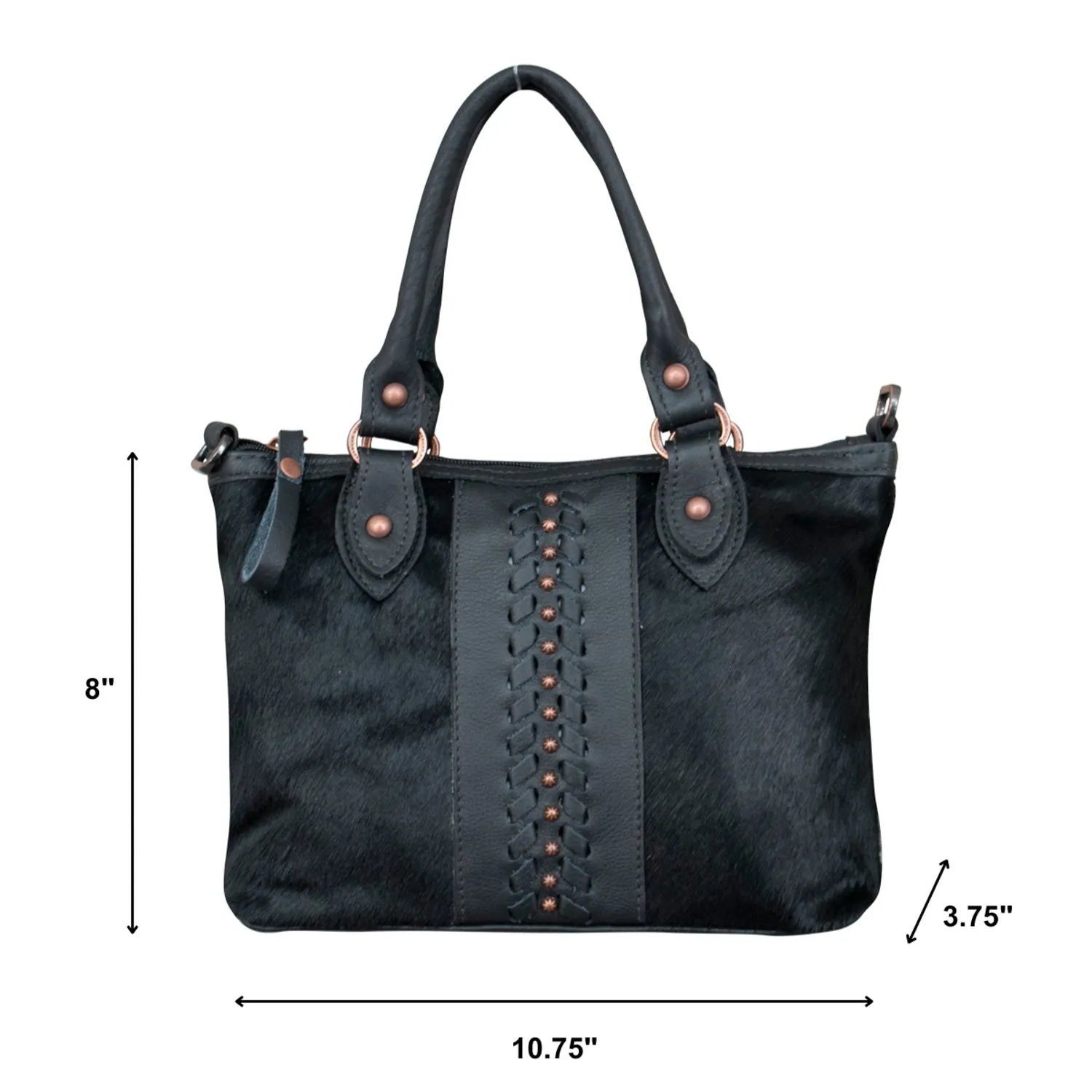 American West Womens Cow Town Black Hair-On Leather Handbag Bag