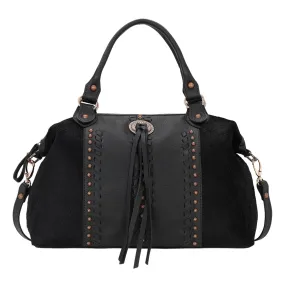 American West Womens Cow Town Black Hair-On Leather Satchel Bag