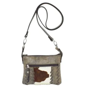 American West Womens Cowtown Pony/Charcoal Leather Crossbody Bag