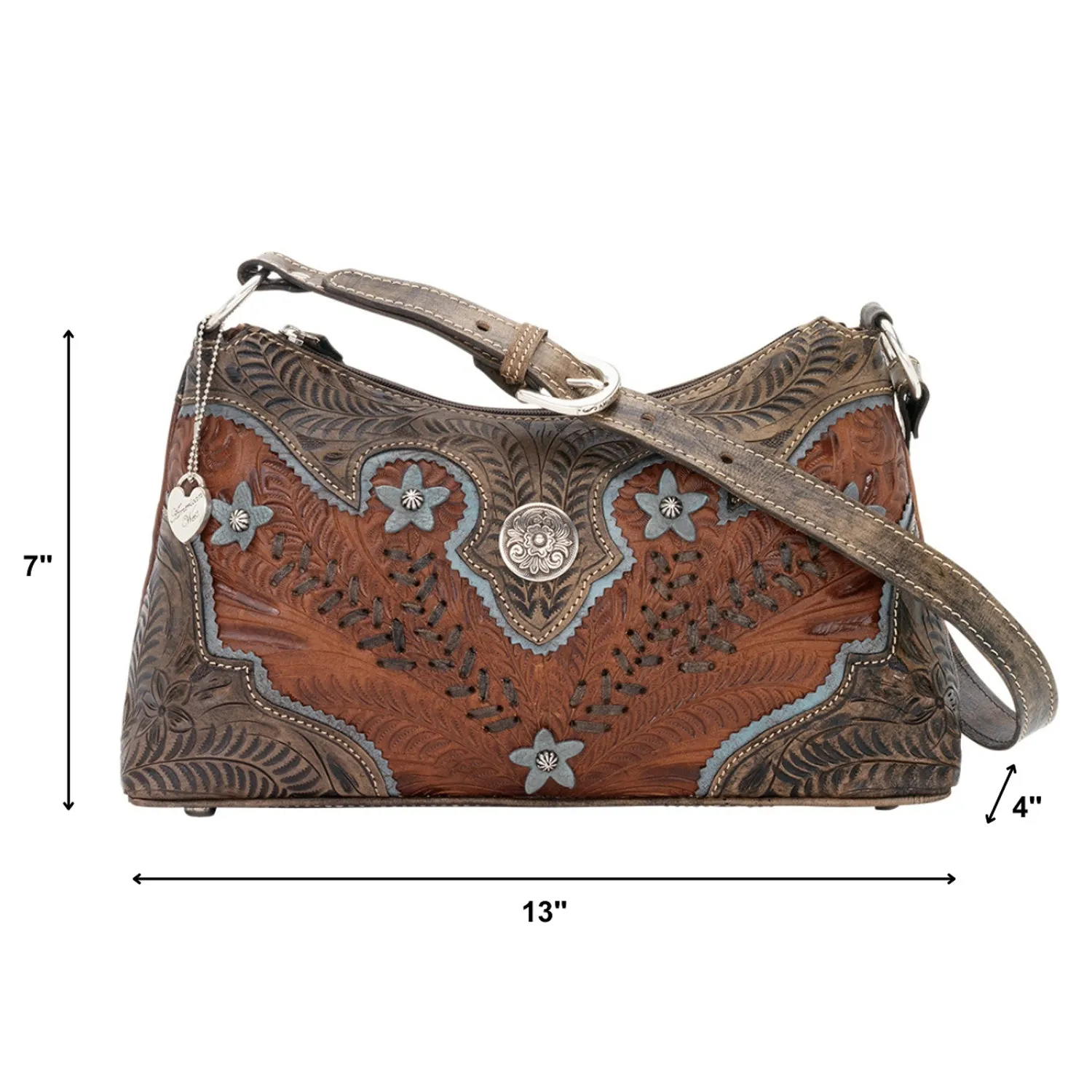 American West Womens Desert Wildflower Hobo Medium Brown Leather Handbag Bag