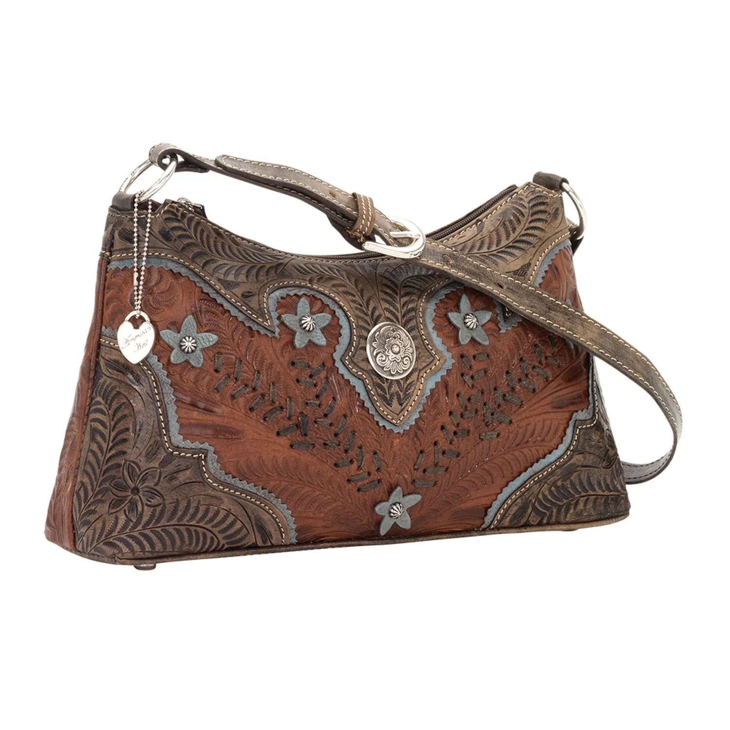 American West Womens Desert Wildflower Hobo Medium Brown Leather Handbag Bag