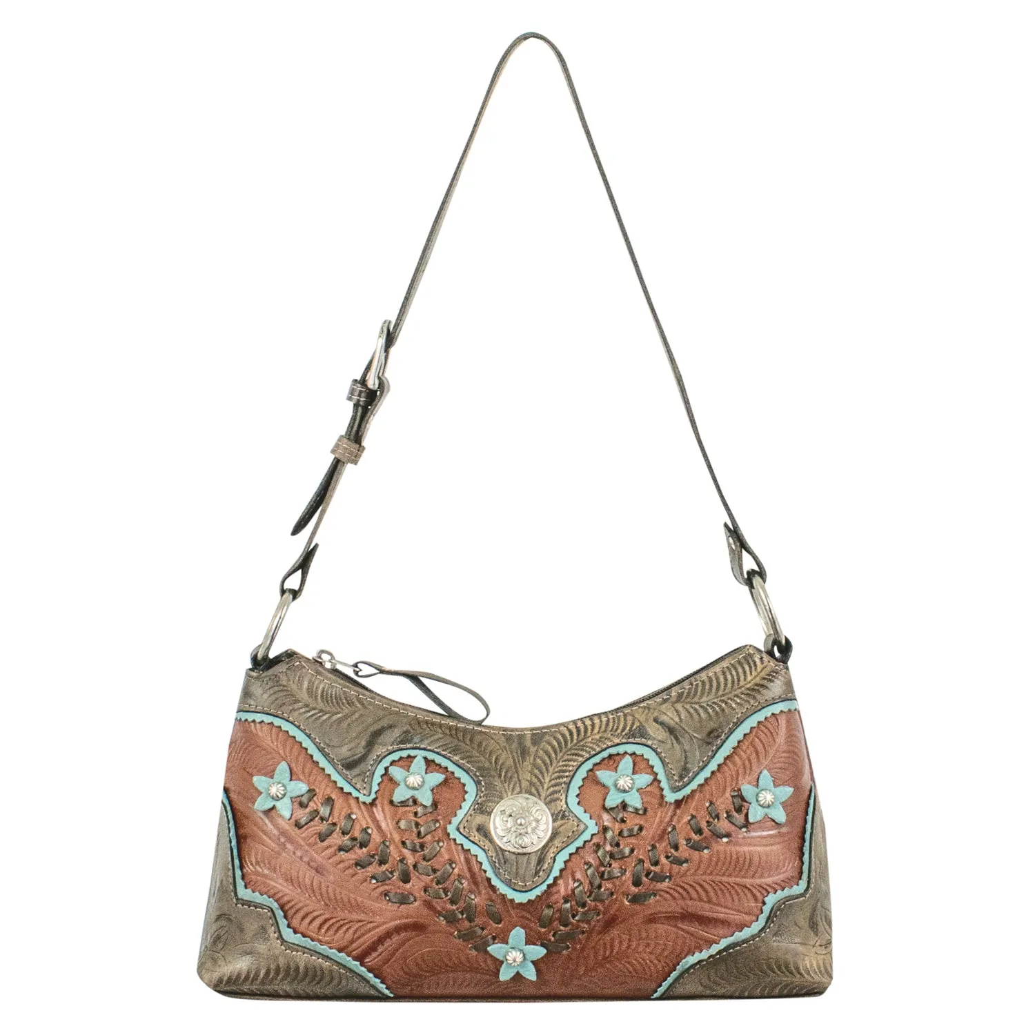 American West Womens Desert Wildflower Hobo Medium Brown Leather Handbag Bag