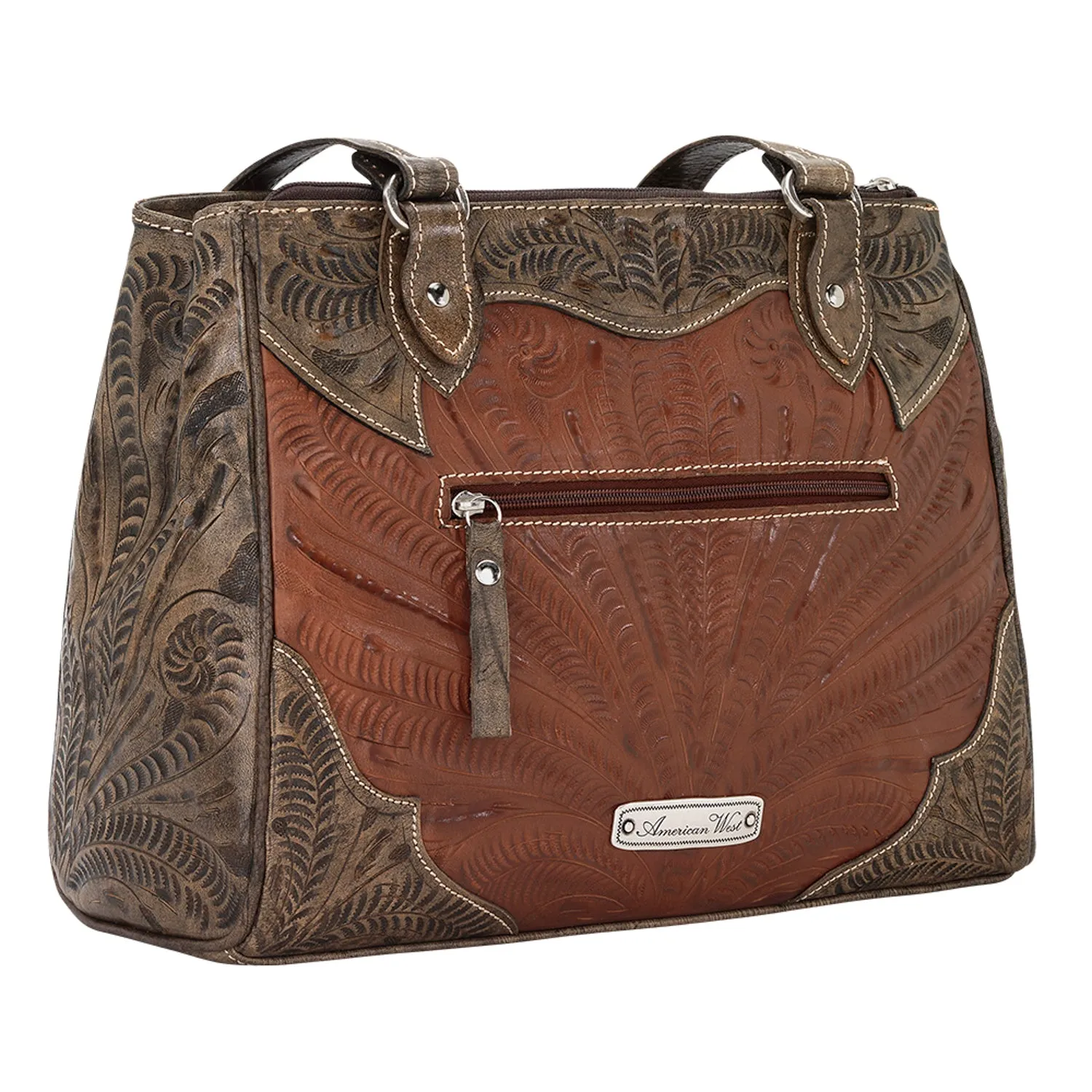 American West Womens Desert Wildflower Medium Brown Leather Handbag Bag