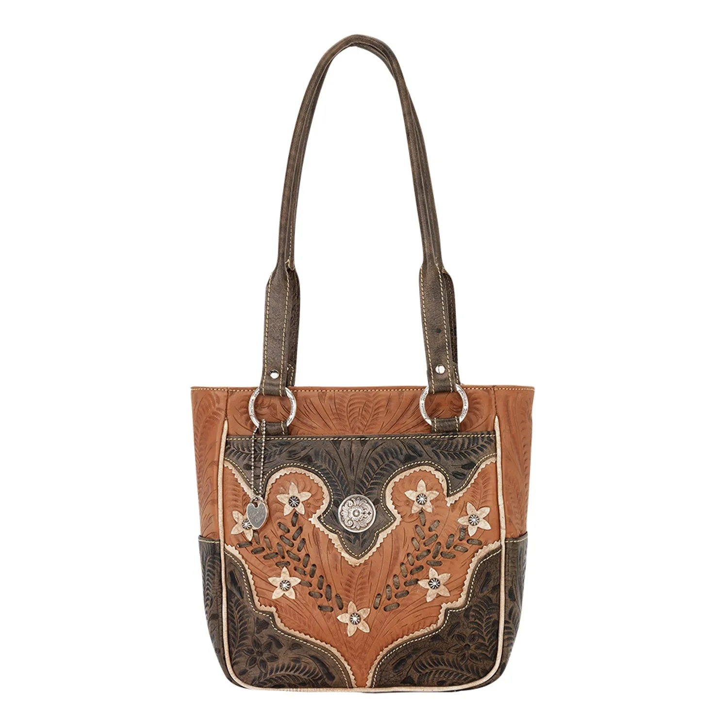 American West Womens Desert Wildflower Natural Tan Leather Shoulder Tote Bag