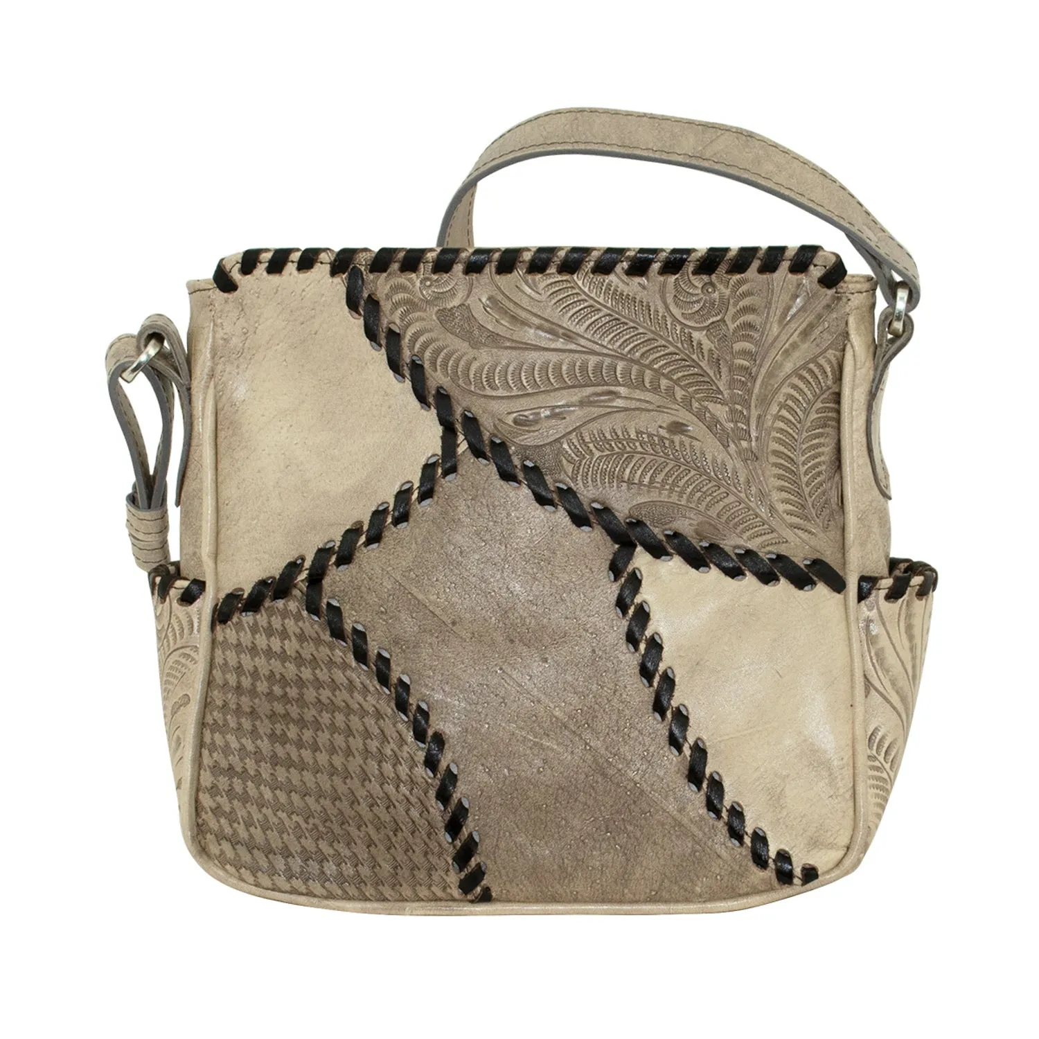 American West Womens Gypsy Patch Sand Leather Crossbody Bag