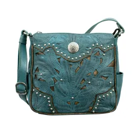 American West Womens Hill Country Inlay Eagle Denim Blue Leather Crossbody Bag