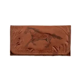 American West Womens Hitchin Post Antique Brown Leather Trifold Wallet