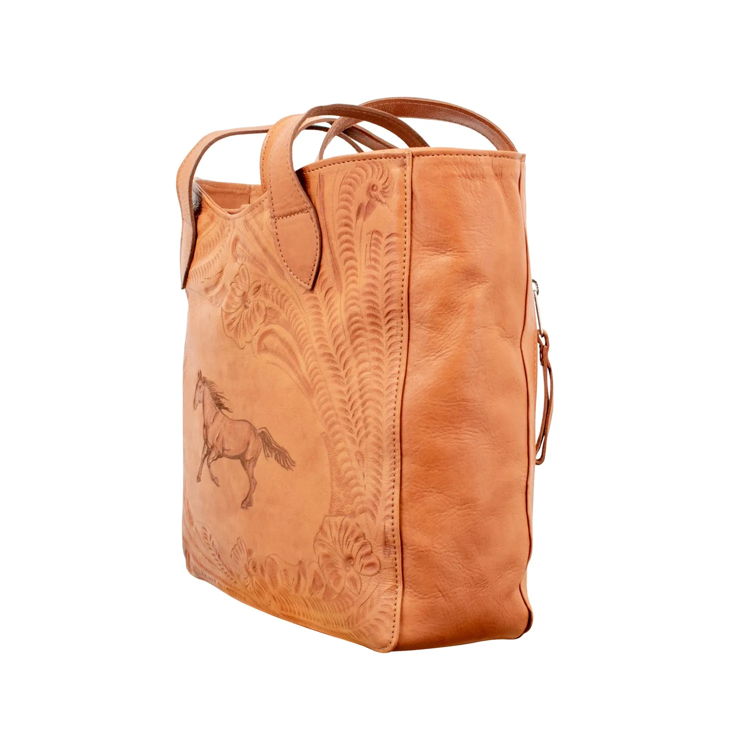 American West Womens Hitchin Post Large Natural Tan Leather Shoulder Tote Bag