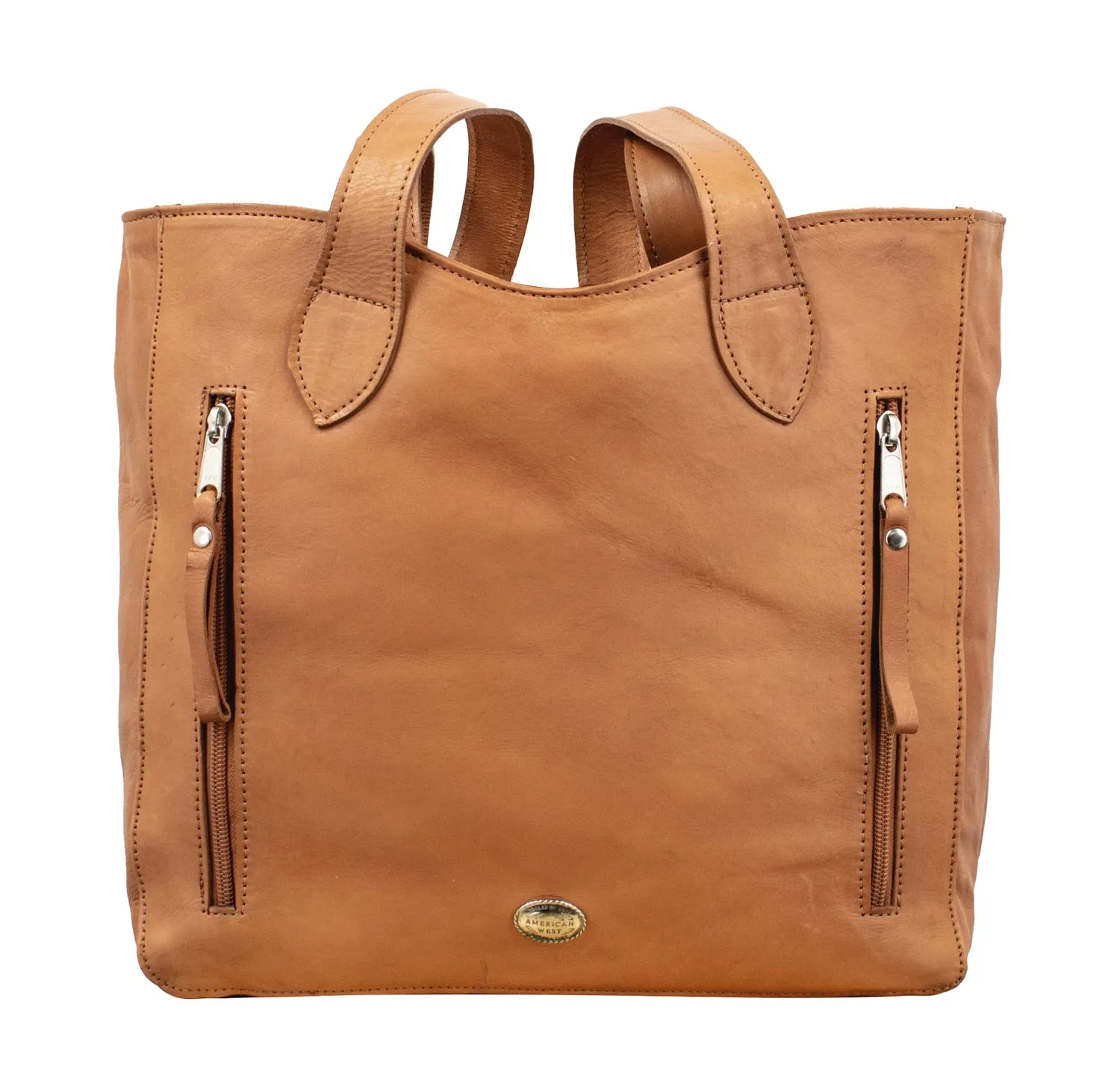 American West Womens Hitchin Post Large Natural Tan Leather Shoulder Tote Bag