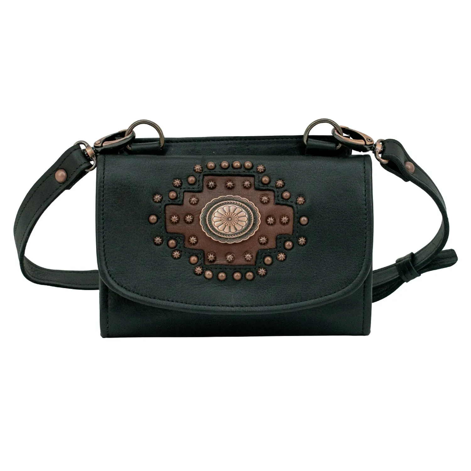 American West Womens Midnight Copper Black Leather Crossbody Bag