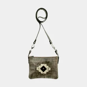 American West Womens Navajo Soul Distressed Charcoal Brown Leather Crossbody Bag