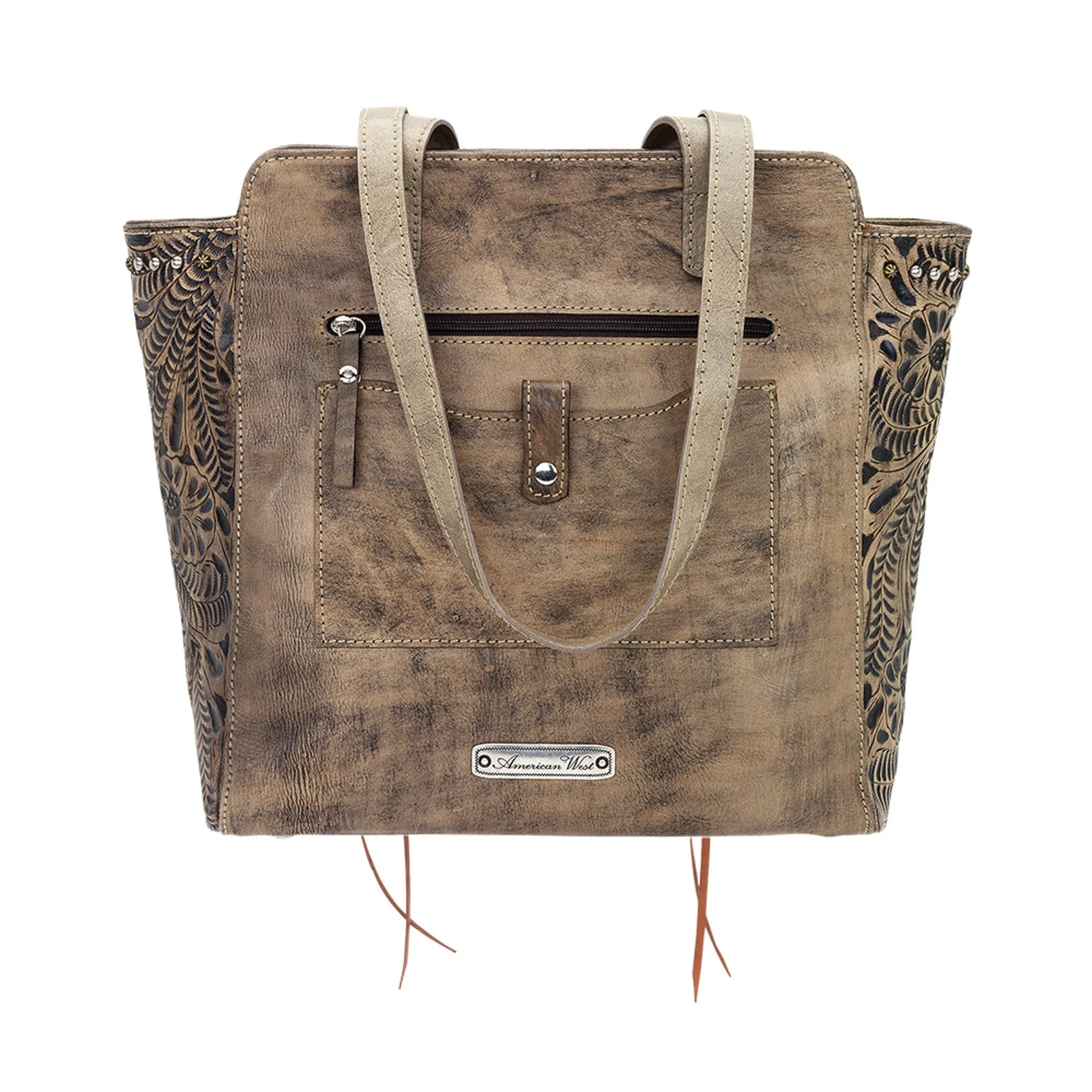 American West Womens Navajo Soul Distressed Charcoal Brown Leather Handbag Bag