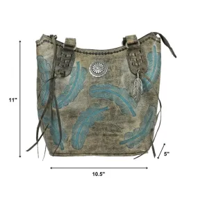 American West Womens Sacred Bird Charcoal/Turquoise Leather Handbag Bag