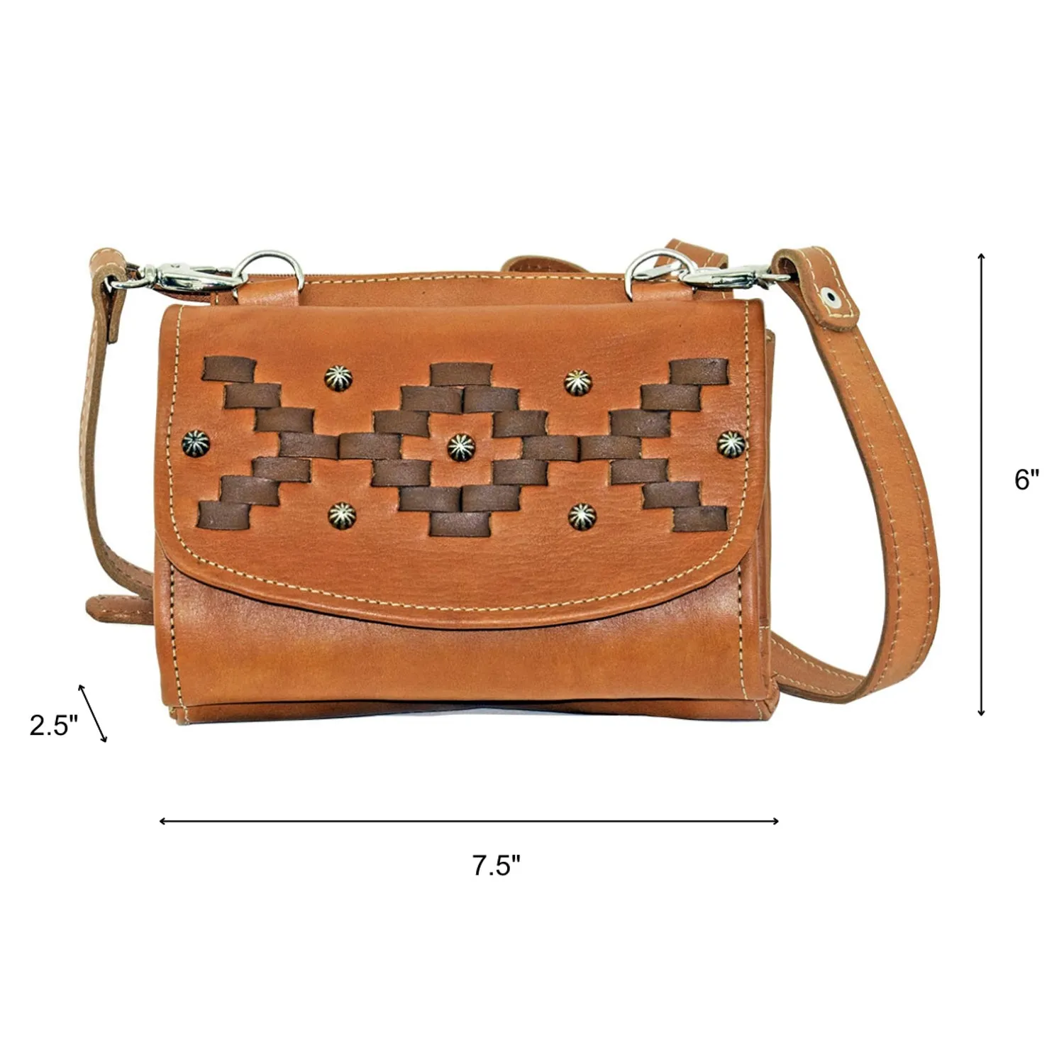 American West Womens Tribal Weave Golden Tan Leather Crossbody Bag