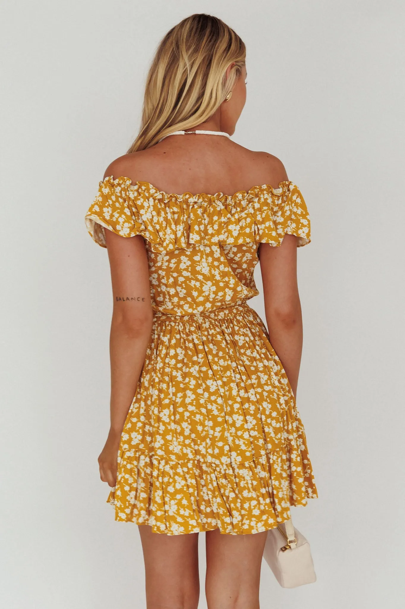 Andie Off-Shoulder Frill Dress Floral Yellow