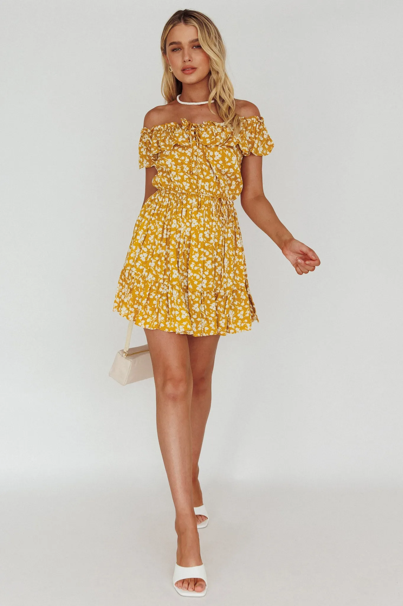 Andie Off-Shoulder Frill Dress Floral Yellow