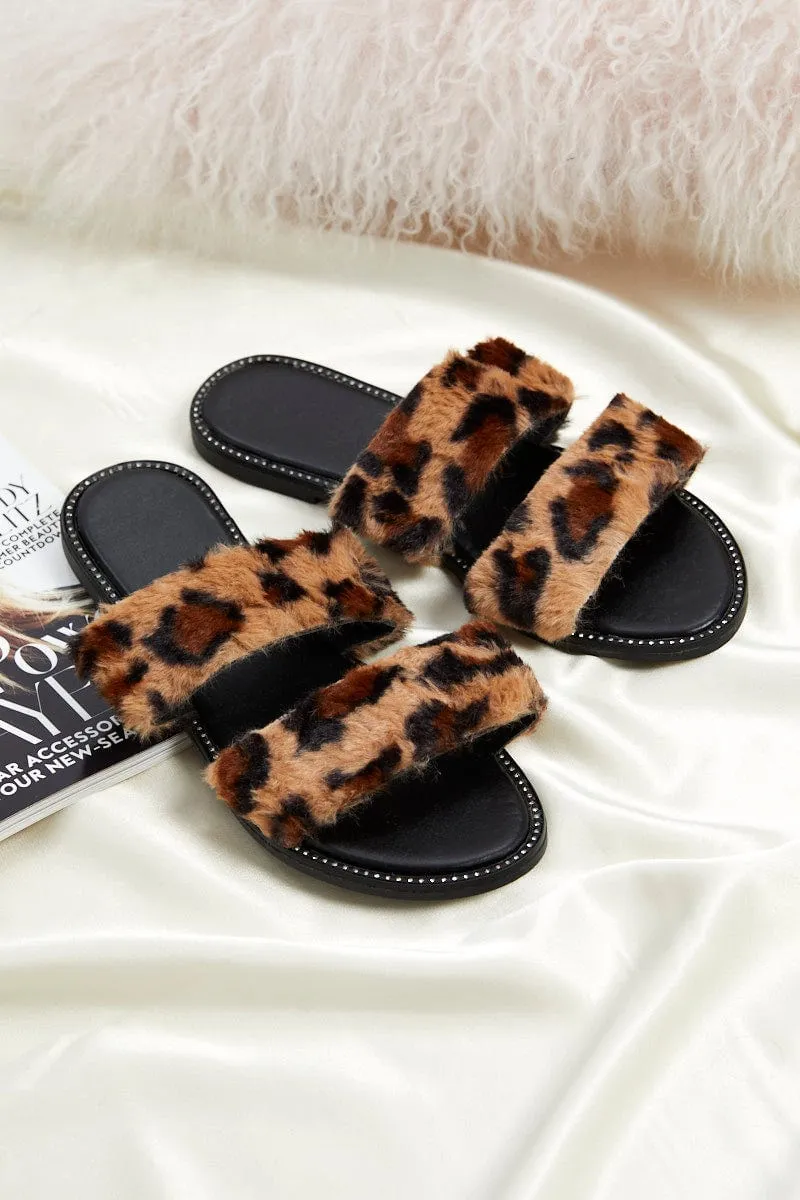 Animal Print Faux Fur Slides