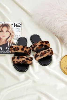 Animal Print Faux Fur Slides