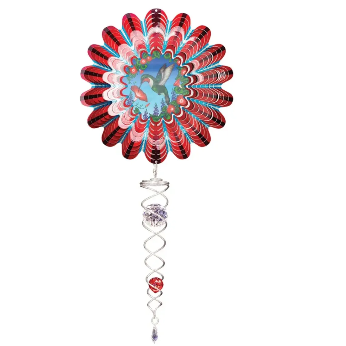 Animated Red Hummingbird Mini 6.5" Wind Spinner and 7.5" Crystal Twister Set