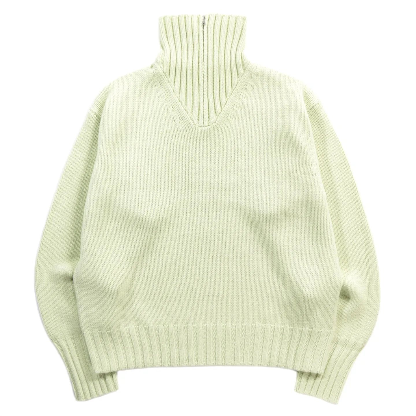 AURALEE WOOL SOFT CORD KNIT HALF ZIP PULLOVER LIGHT LIME