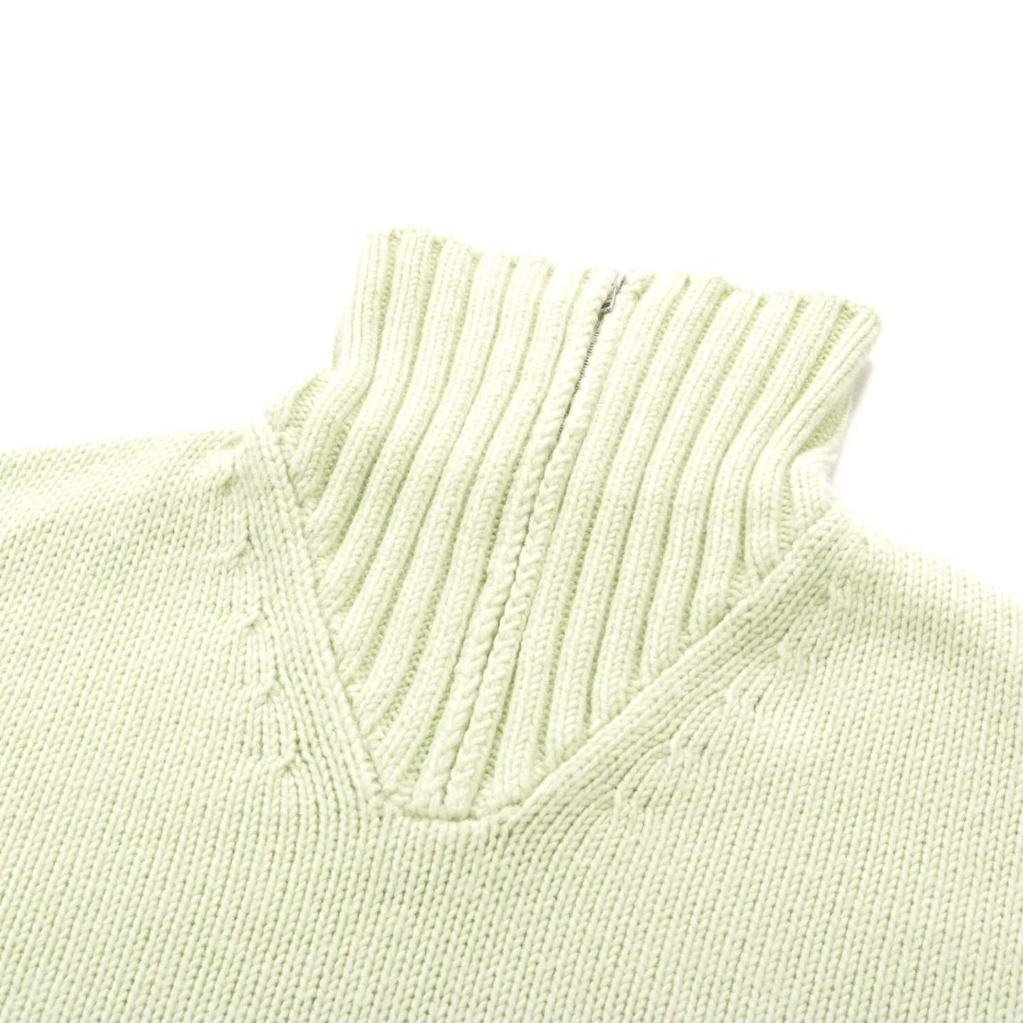 AURALEE WOOL SOFT CORD KNIT HALF ZIP PULLOVER LIGHT LIME