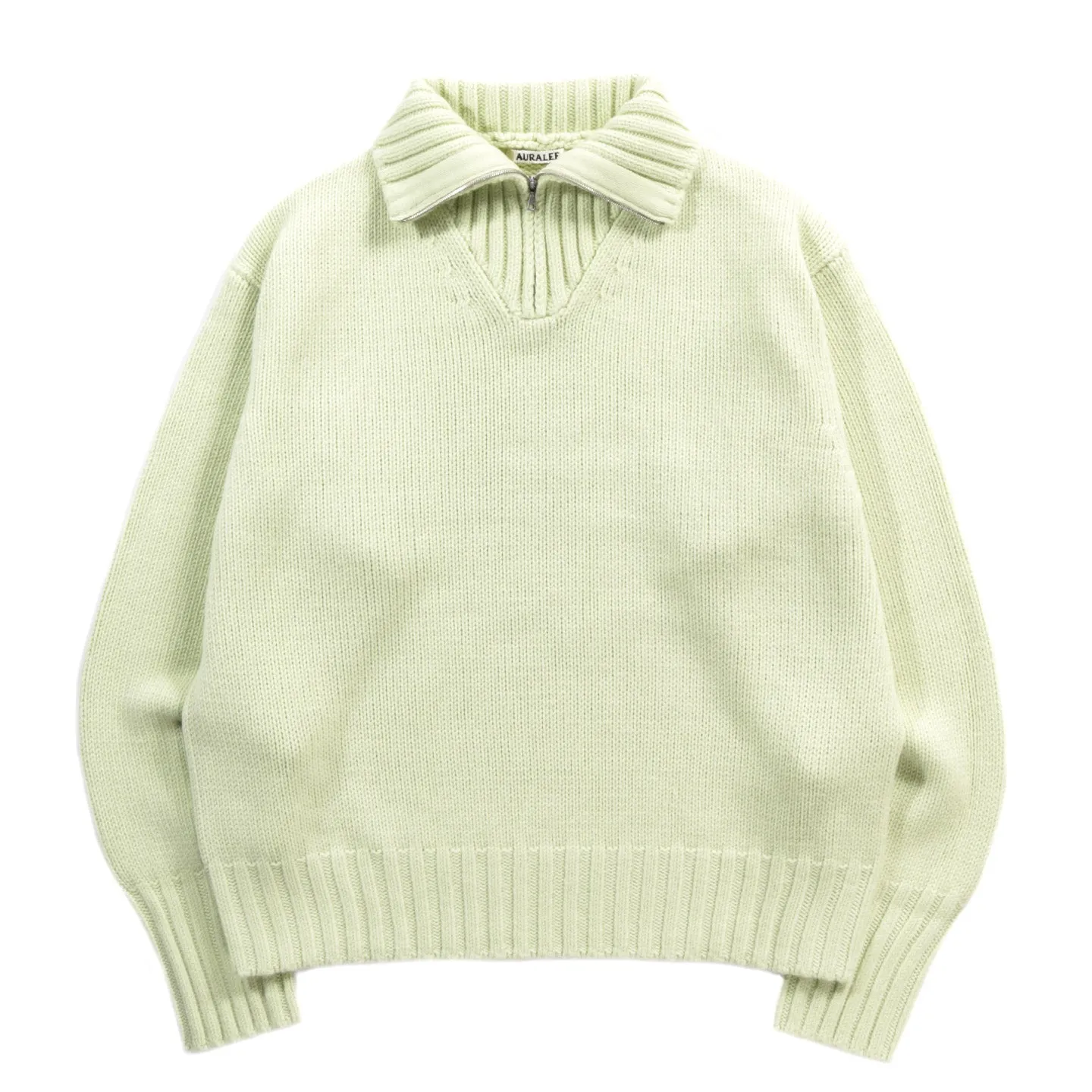 AURALEE WOOL SOFT CORD KNIT HALF ZIP PULLOVER LIGHT LIME