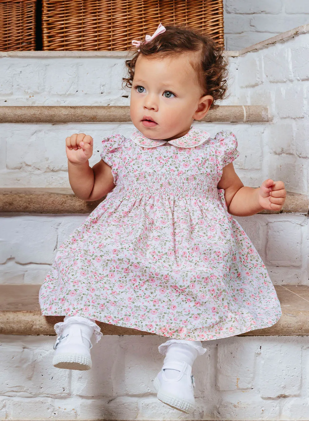 Baby Catherine Smocked Dress in Pink Rose