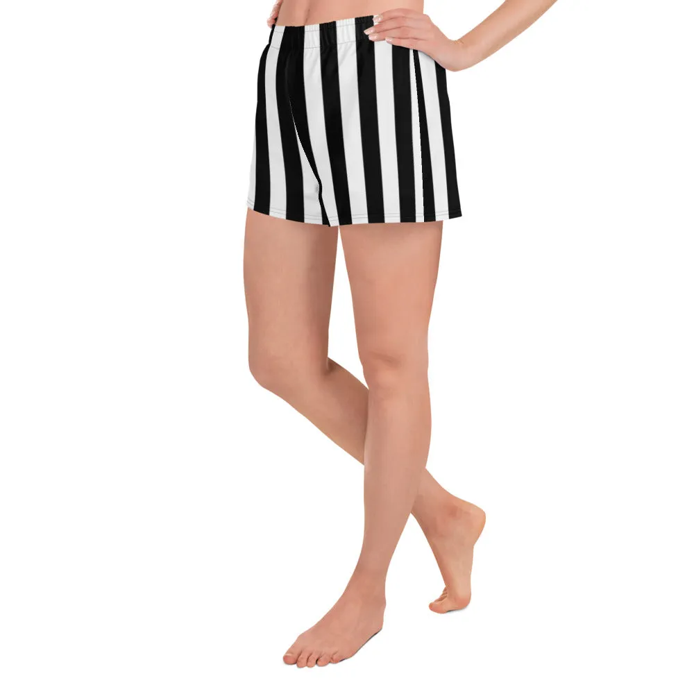 Beetlejuice Stripes - Women's Black and White Striped Athletic Lounge Shorts