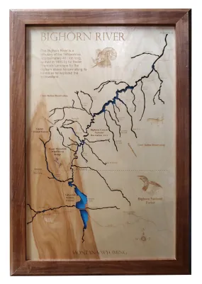 Bighorn River, Montana and Wyoming- Laser Cut Wood Map