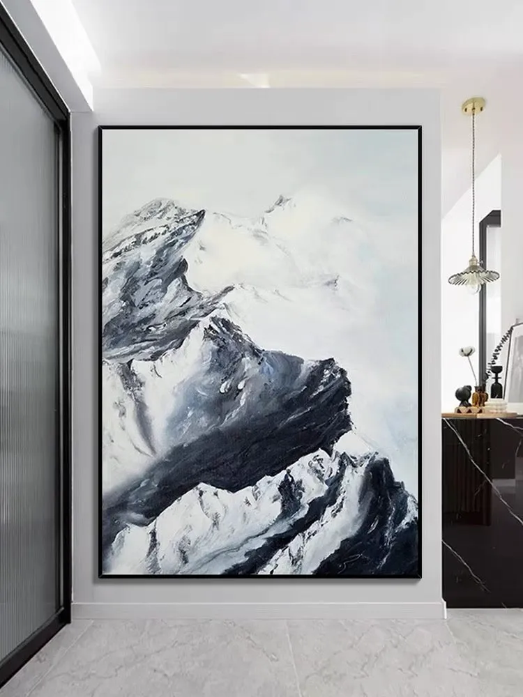 Black and White Snow Mountain Textured Oil Painting