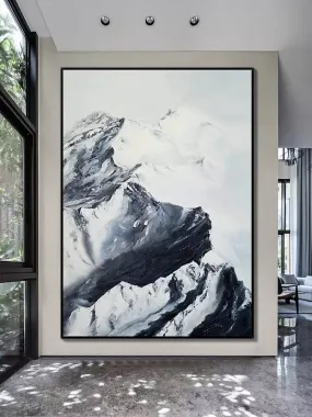 Black and White Snow Mountain Textured Oil Painting